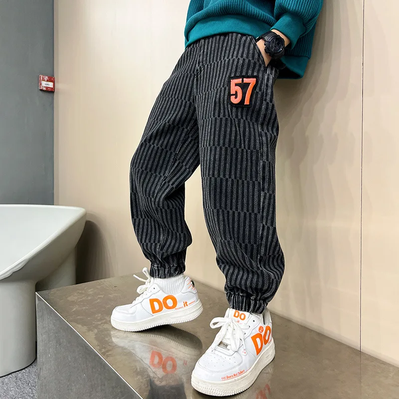 

Jeans for Boy Kids Casual Denim Pants Children's Jeans Clothing Spring Autumn Trousers Teen Black Striped Bottoms 6 8 10 12 14 Y