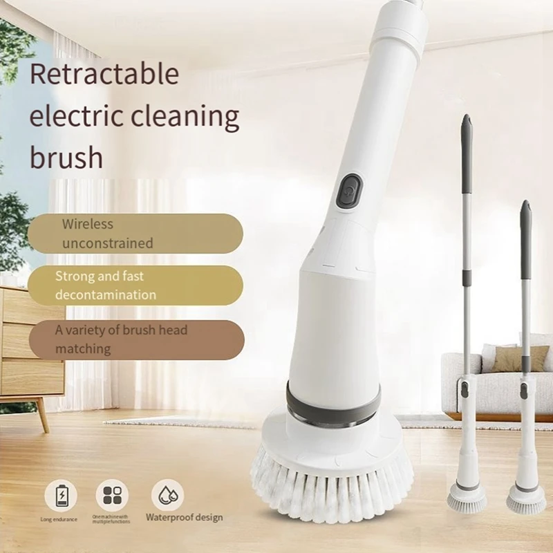 

1Set Automatic Retractable Bathtub Tile Floor Dishwashing Brush Electric Cleaning Brush ABS