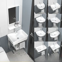 อ่างล้างหน้าเซรามิกแบบเรียบง่ายในห้องน้ํา อ่างล้างหน้าระเบียงอพาร์ทเมนต์ขนาดเล็ก อ่างล้างหน้าเซรามิกติดผนังพร้อมขายึด 2