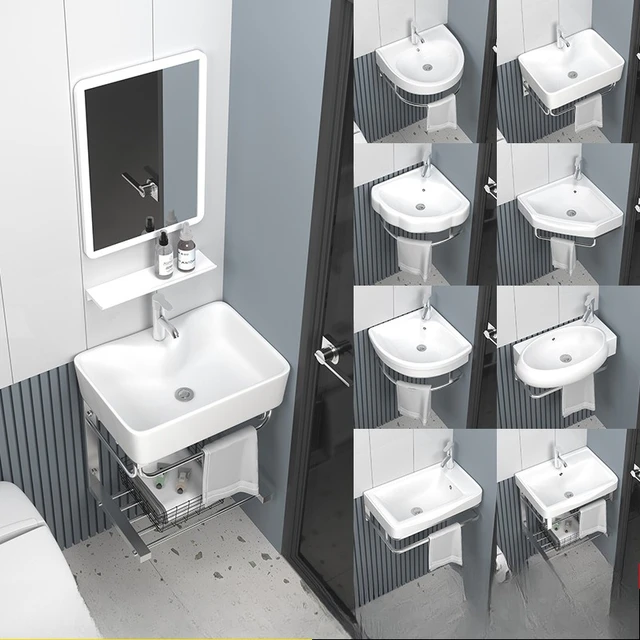 อ่างล้างหน้าเซรามิกแบบเรียบง่ายในห้องน้ํา อ่างล้างหน้าระเบียงอพาร์ทเมนต์ขนาดเล็ก อ่างล้างหน้าเซรามิกติดผนังพร้อมขายึด 2