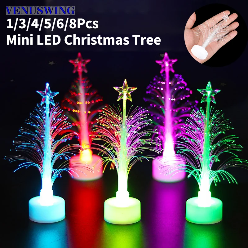 

1/3/4/5/6/8Pcs Colorful LED Fiber Optic Lamp Cute Mini Battery Flash Christmas Tree Night Light Decorations Home New Year Gift