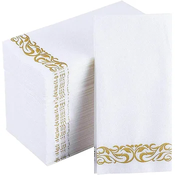 50PCS Tovaglioli di carta usa e getta da tavolo Elegante tessuto Asciugamano vintage Lamina bianca Piatto d'oro Ciotola di carta Compleanno Festa di nozze Decorat 1