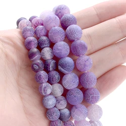 Elegant Natural Stone Bead Collection for Jewelry Crafting - Lava, Tiger Eye, Crystal, Apatite, Amazonite, Tourmaline (Purple crack agate)