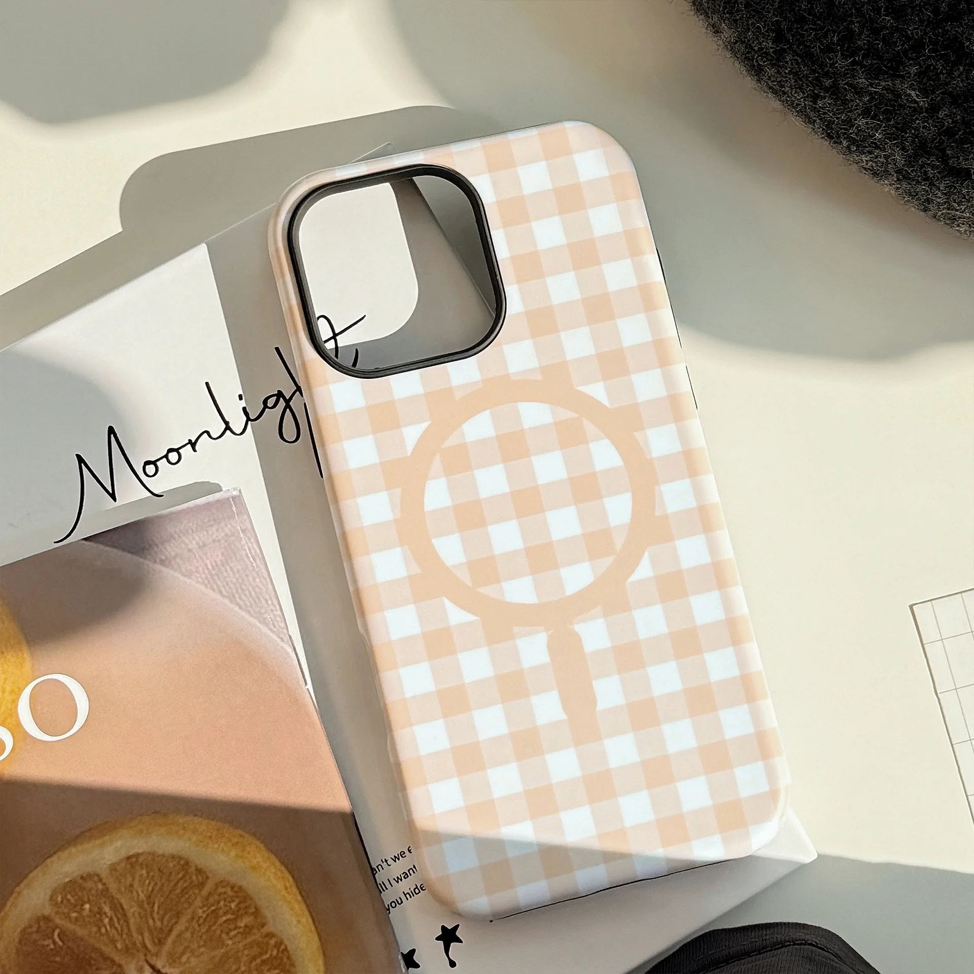 Korean Grid Pattern Cartoon Animals Magnetic Shockproof Phone Case Cover