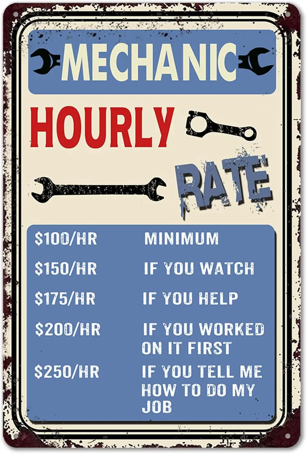 1f,Garage Signs for Men Mechanic Gifts Man Cave Decor Mechanic Hourly Rate Sign Vintage Metal Garage Tin Signs Mechanic Shop Acc