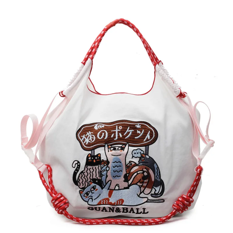 Eco-Friendly Embroidered Nylon Tote: Stylish and Spacious City Handbag