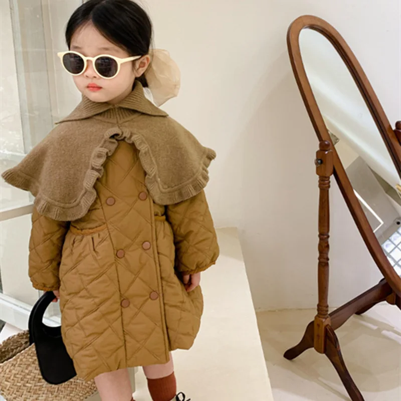 

Girls Coat Jacket Cotton Outwear Overcoat 2022 Khaki Warm Thicken Velvet Winter Christmas Gifts Children's Clothing