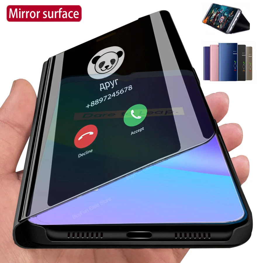 Smart Flip Case For Oppo Realme C25 Mirror leather Stand Phone Cover For Realme C25 C25s C15 C12 Bracket Case Coque_voghion.com