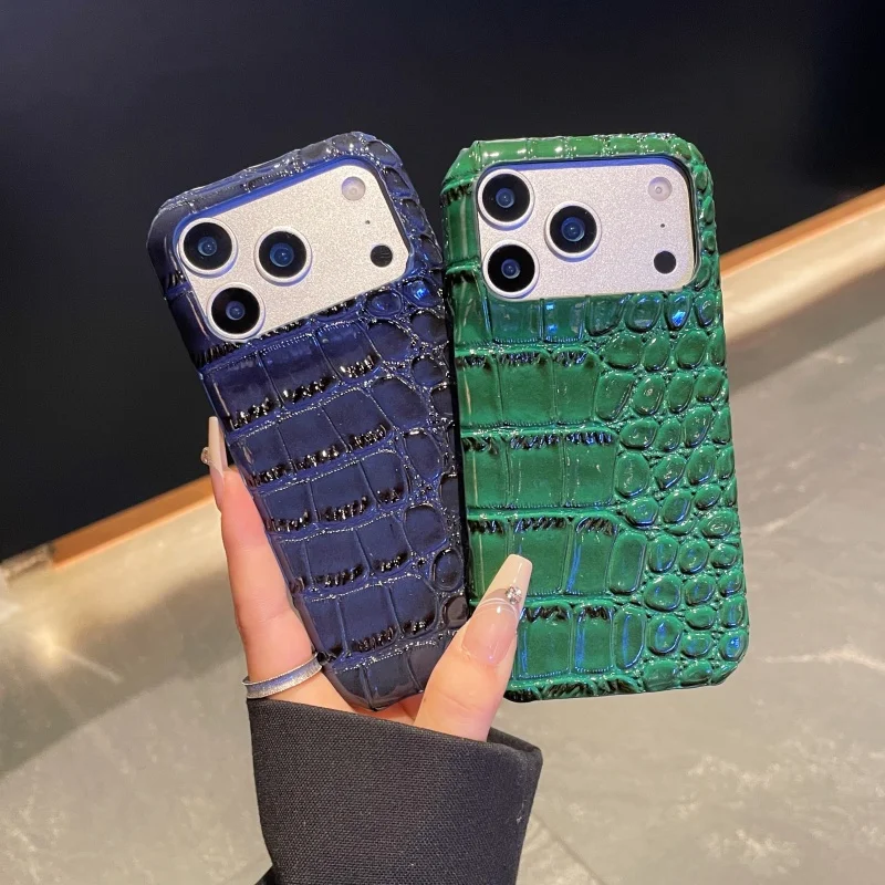 Luxury 3D Crocodile PU Leather Hone Case For IPhone 11 12 13 14 15 16 17 Pro Max Plus Air Mini 17ProMax Alligator Cover Funda_voghion.com