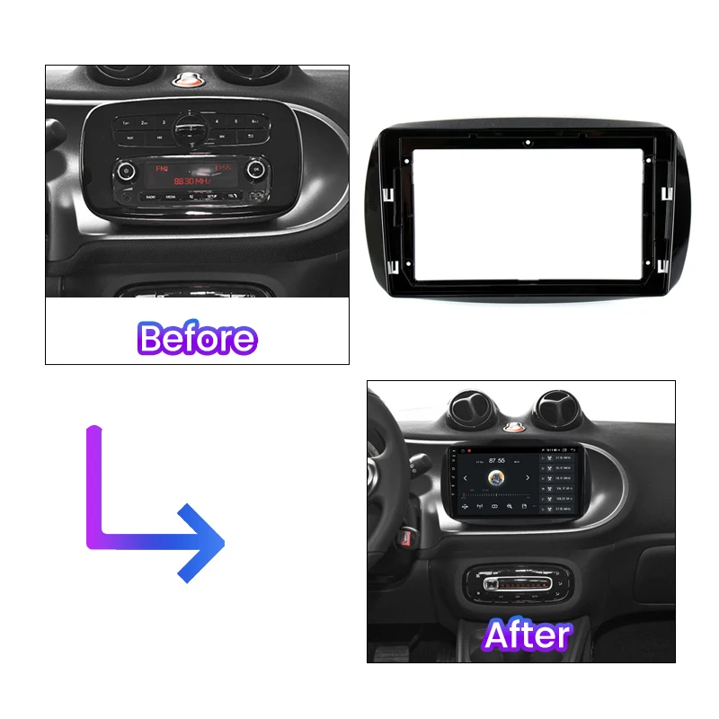 9inch Android Car Radio Fascia Adapter For Mercedes Benz Smart 2016 2017 2018 Headunit Frame Harness Dash Fitting Panel Kit