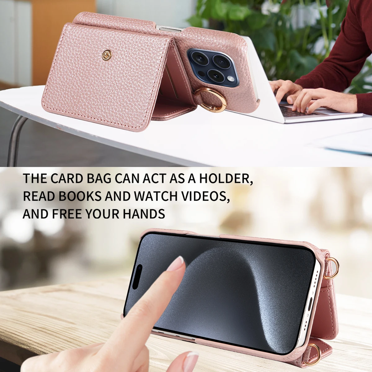 Elegant Leather Phone Case with Long Lanyard and Mirror - Anti-Drop Protection