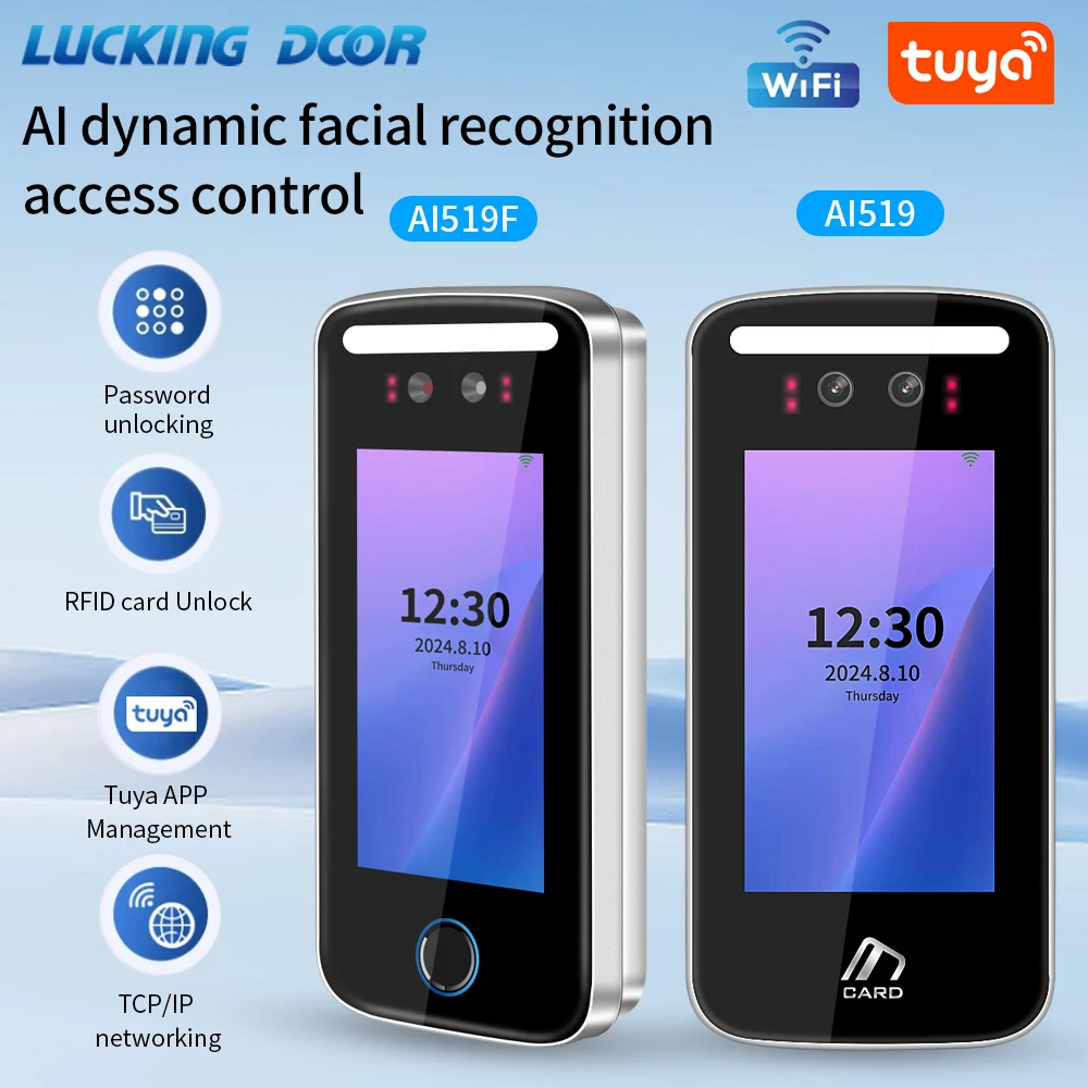 Fingerprint Face Recognition Machine Tuya App Wifi AI 5000face 5-inch Screen 125KHz IP54 Waterproof Zinc