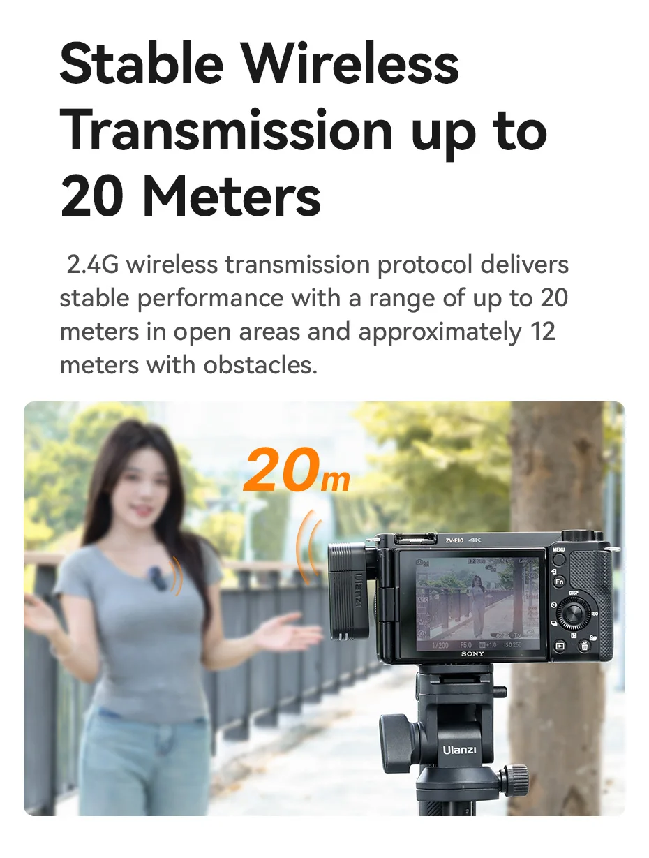 Ulanzi A100 Wireless Lavalier Microphone 20M Transmission for Street Interviews Vlogging Music Recording for Smartphones Cameras