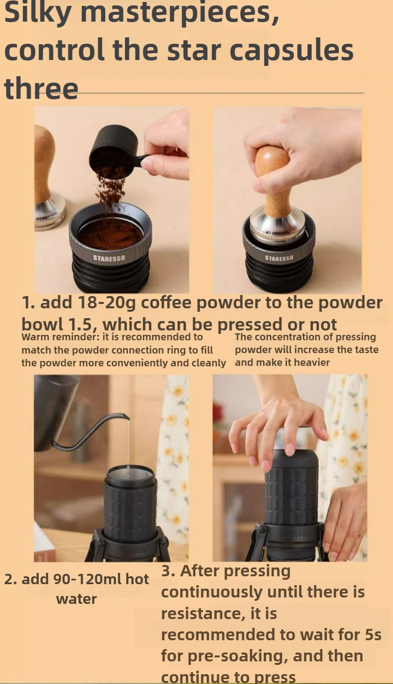 Outdoor Portable Espresso Capsule Manual Coffee Machine Household Hand Pressure Folding Storage Black Steel Gall Coffee Machine