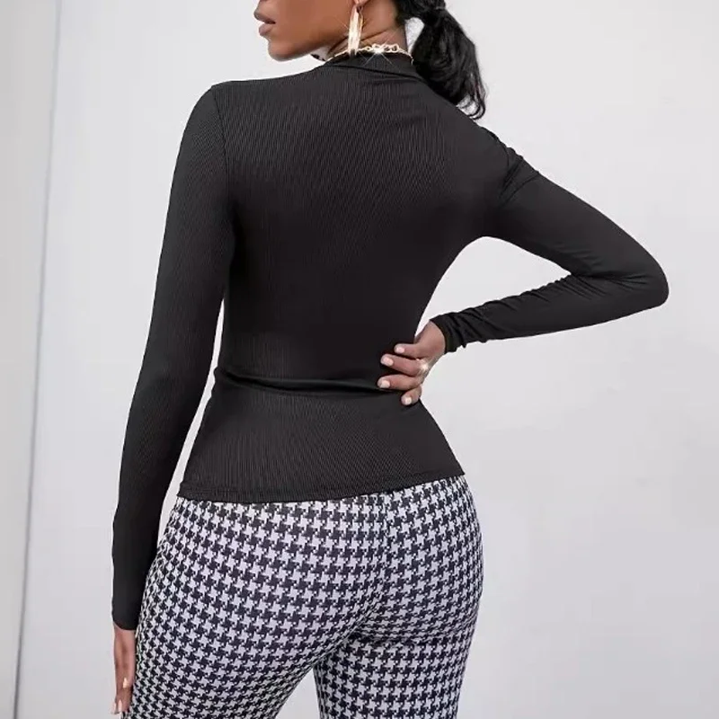 New Fashion Semi-turtleneck Hot Diamond Long-sleeved Blouse Street Solid Color Spring and Autumn Women's Casual Slim Fitting Top