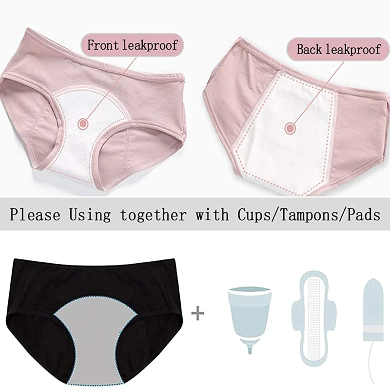 Culotte menstruelle pour femme, en coton, grande taille, imperméable, respirante, taille haute