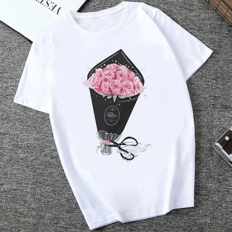 

Women T Shirts Red Short Sleeve Shirts Streetwear Style Tops O-Neck Female T-Shirts Mouth Lip Love Print Harajuku White T Shirts