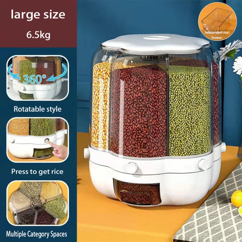 

Kitchen Food Storage Container Rotatable Rice Barrels Sealed Cereal Dispenser Rice Tank Grain Box Home Food Storage Container