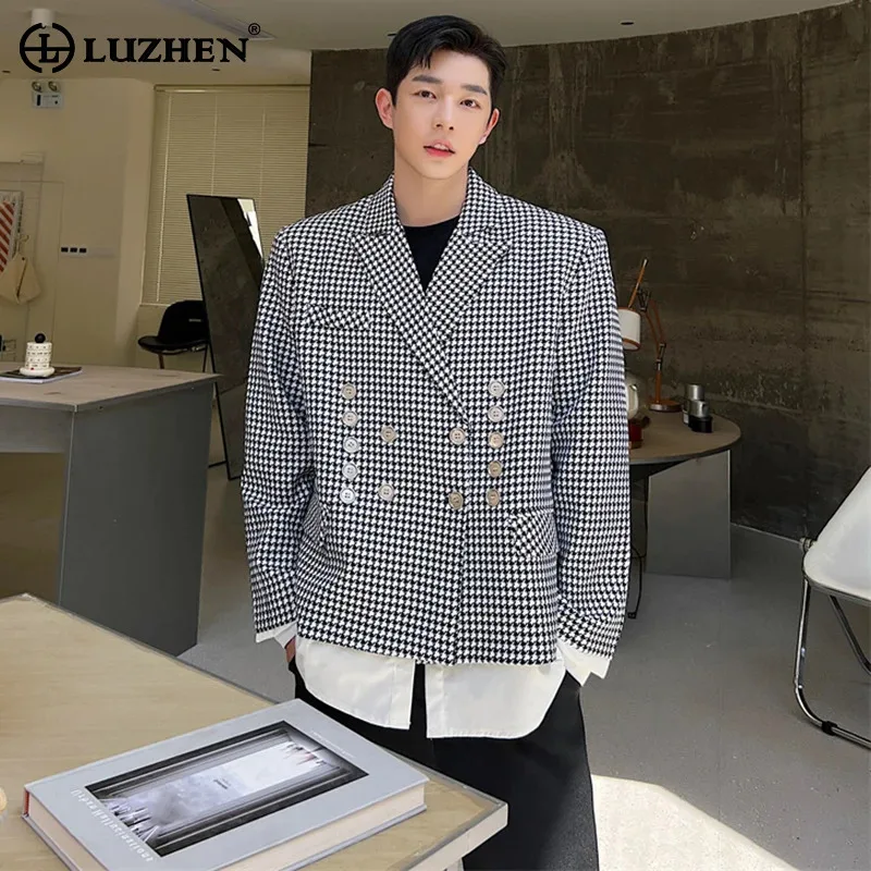 

LUZHEN Niche Design Blazer Fake Two Piece Men's Street Wear 2024 New Fashion Elegant Original Korean Reviews Many Clothes LZ3113