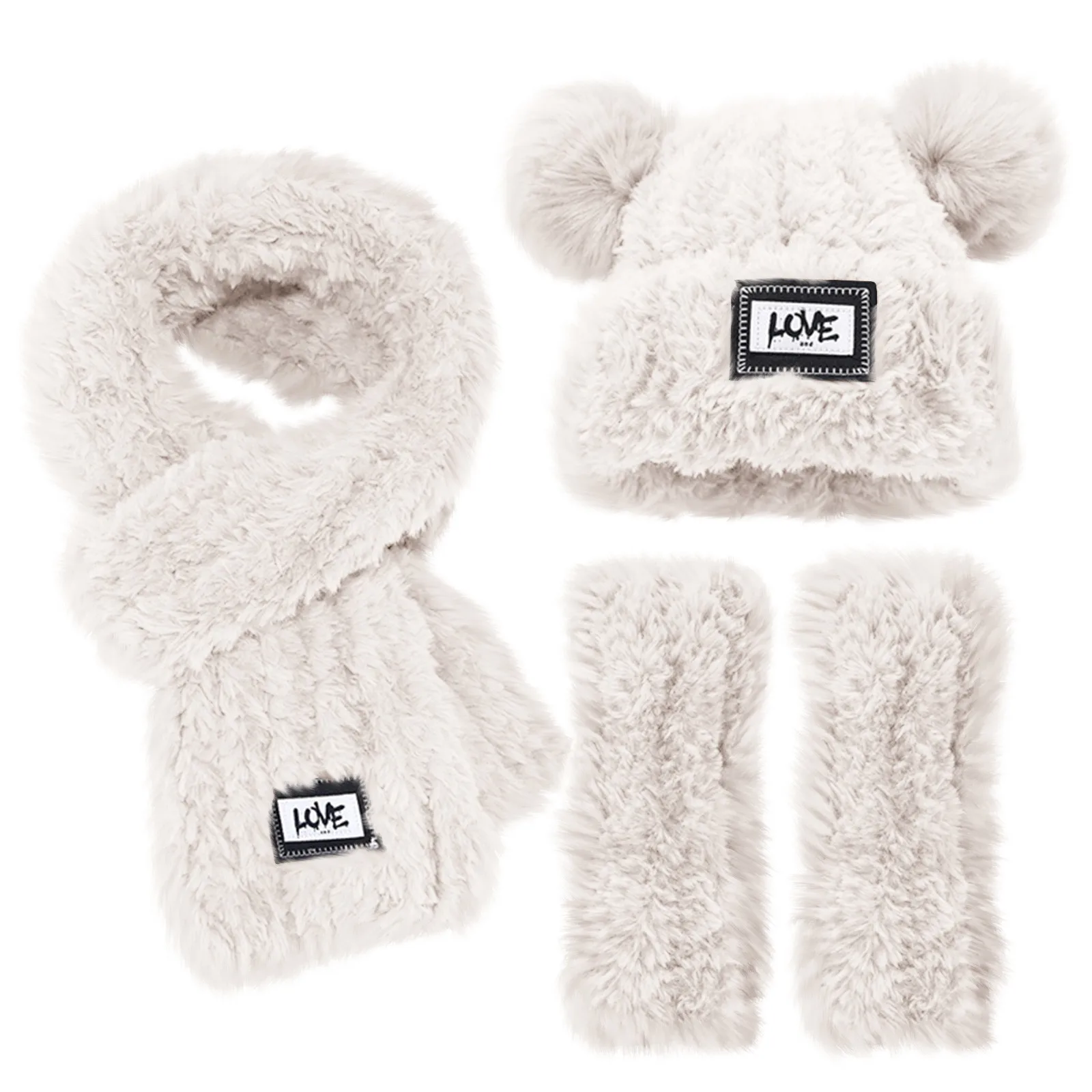 Fashion Knitted Hat Scarf Gloves Three-Piece Autumn And Winter Warm Three-Piece Set Cold-Proof Gloves Long Scarf Plus Velvet cap