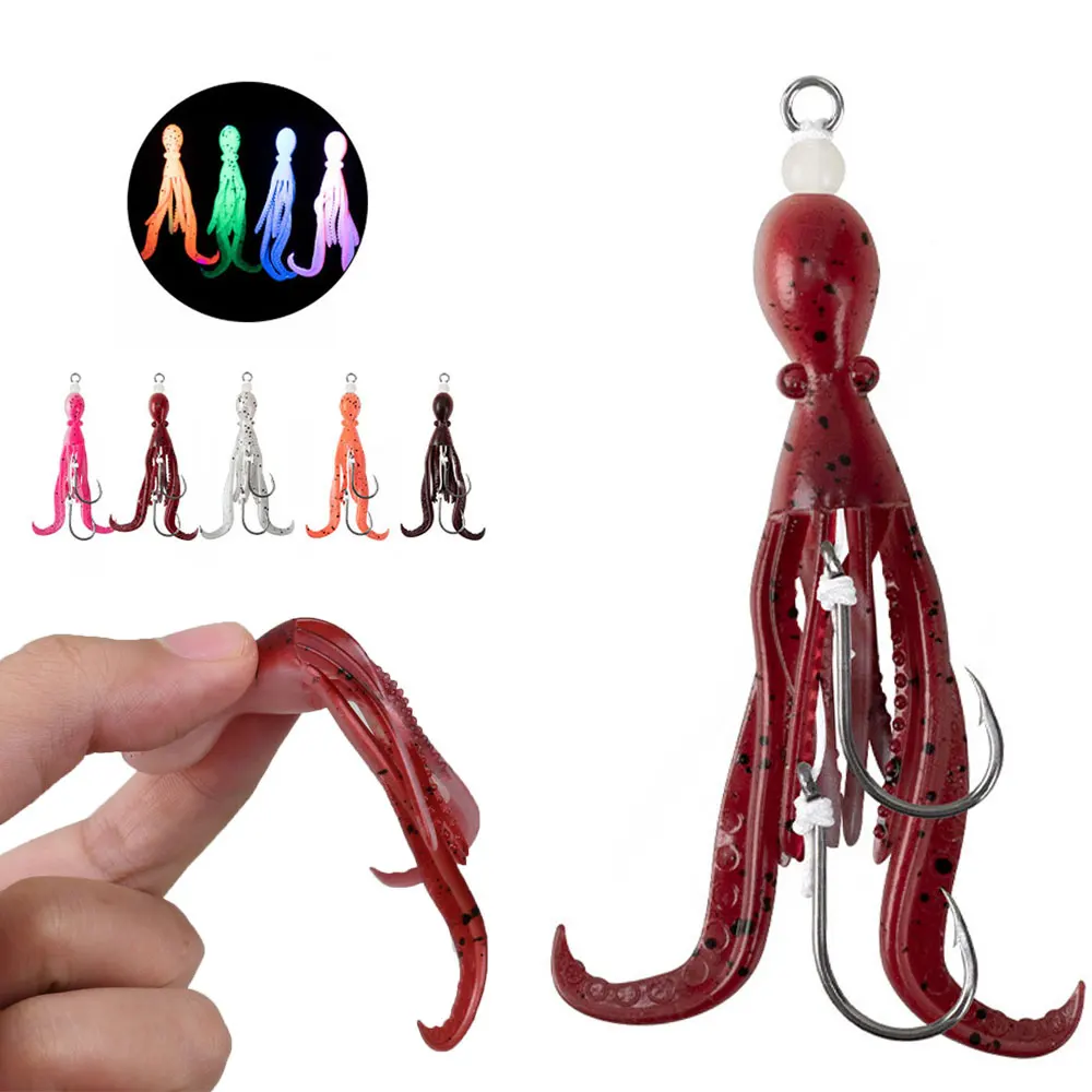 3pcs Soft Squid Bait 5g Luminous UV Octopus Lures TPE Squids Head Jigs Hooks For Deep Sea Boat Fishing Artificial Soft Baits