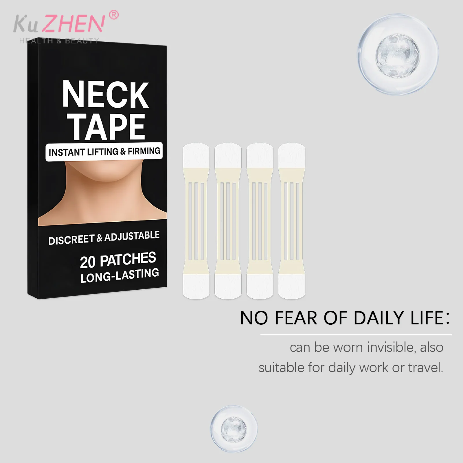 20Pcs 고무 보이지 않는 목 리프팅 테이프 패치 방수 탄력 목 주름 제거 접착 스티커 페이스 리프트 테이프