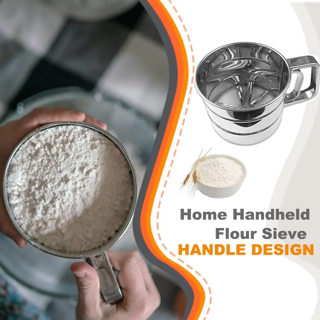 Stainless Steel Flour Sifter Semi-automatic Hand Flour Sieve Shakers Cup Baking Coffee Powder Sugar Powder Sieve Kitchen Tools
