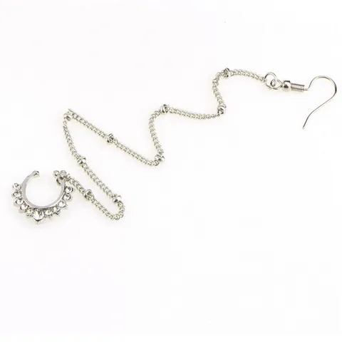 Style Cool Personality Nose Chain Fake Earrings Lip Ring with Long Chains Trendy Piercings Earring Ear Clip Body Jewelery