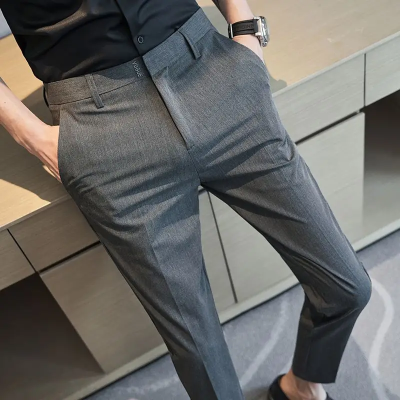 Summer New Men's Clothing Fashion Casual Versatile Suit Pants Streetwear New Solid Pocket Trendy Business Slim Straight Trousers