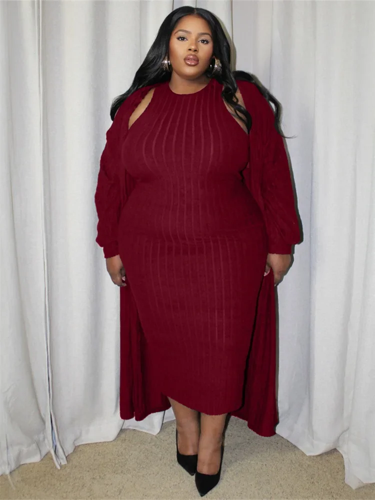 Wmstar Plus Size Dress Sets 2 Piece Outfits  Maxi Dresses Out Wear Coat Cloak Sexy Matching Suit Fall Wholesale Dropshipping