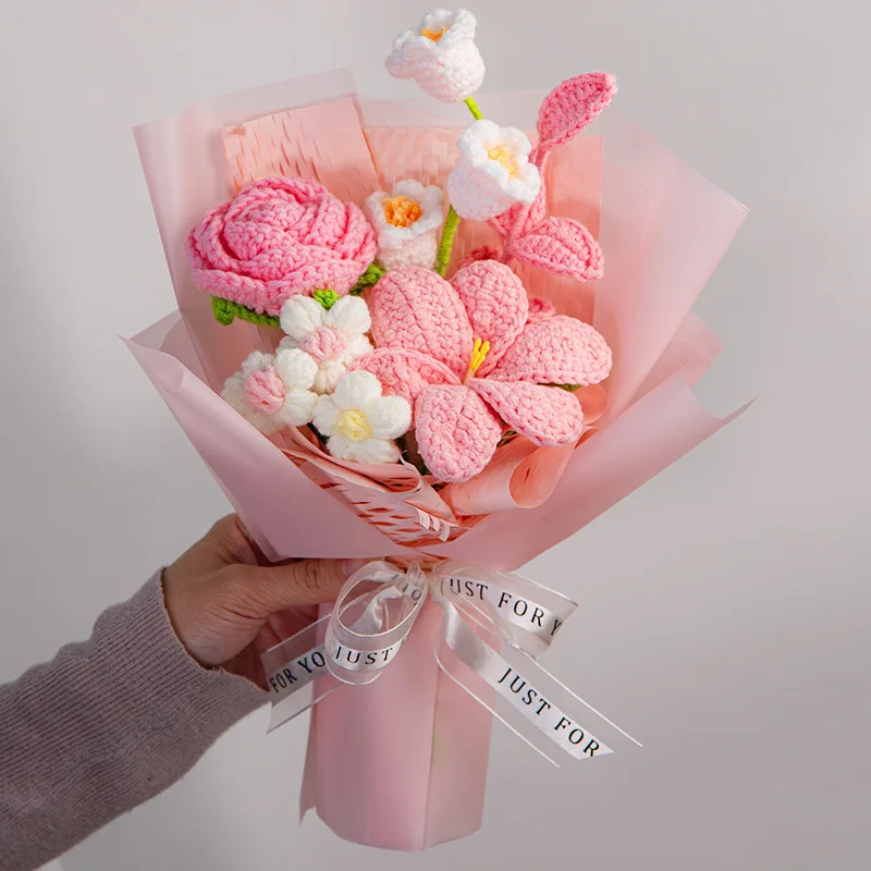 Lieblicher Häkelstrauß Handgefertigter Gewebter Blumenstrauß Kreative Gestrickte Blumen Hochzeitsgast Freunde Geschenk