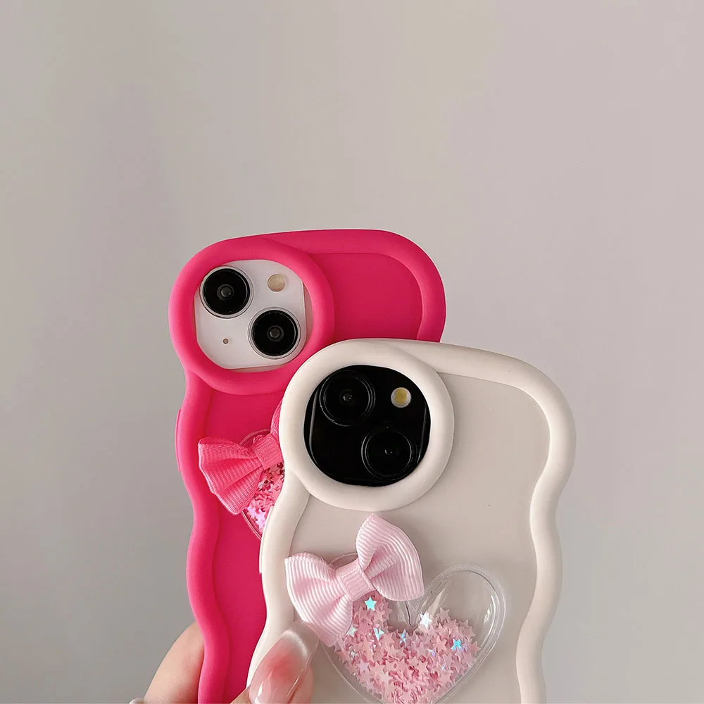 Quicksand Heart Bow Wavy Soft Phone Case