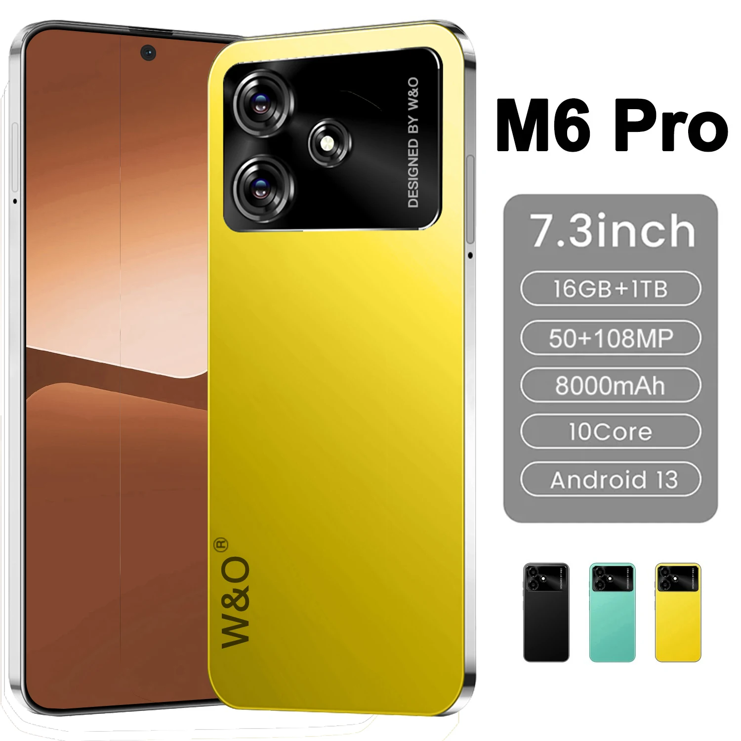 Smartphone M6 Pro Versione Globale Originale 5G Nuovi Telefoni Hd Da 7.3 Pollici 16Gb + 1Tb Cellulare Android13 Telefoni Cellulari