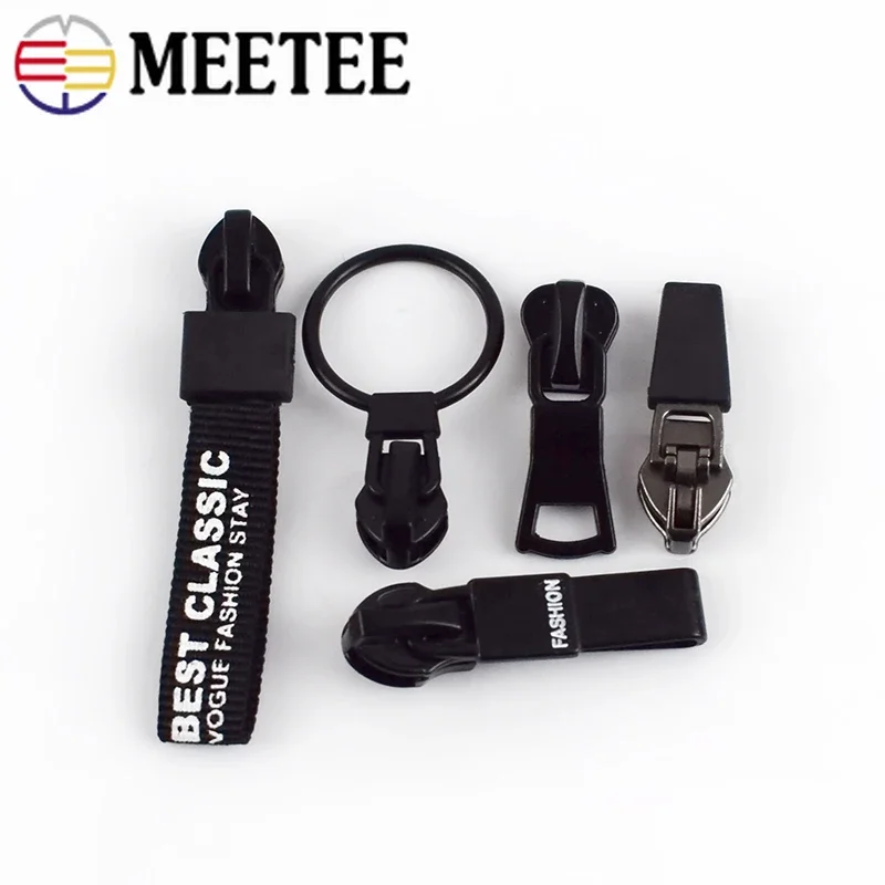 Meetee 10pcs 5# Anti-loading Zipper Sliders Waterproof Reverse Installation for Invisible Bag Jacket Nylon Coil Zip Puller