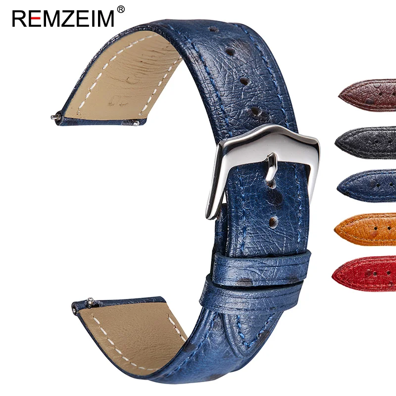 

Ostrich Pattern Watchbands 18mm 20mm 22mm First Layer Leather Cowhide Strap Watch Band Quick Release Watch Straps Steel Buckle