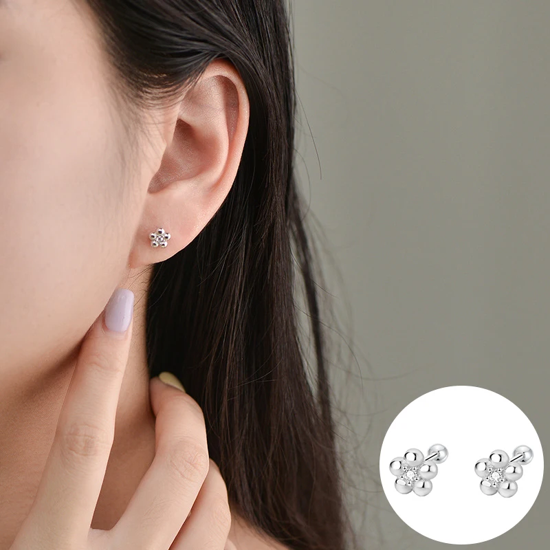 

100% 925 Sterling Silver Zircon Geometric Earrings for Women Girl Fashion Round Ball Design Jewelry Birthday Gift Dropshipping