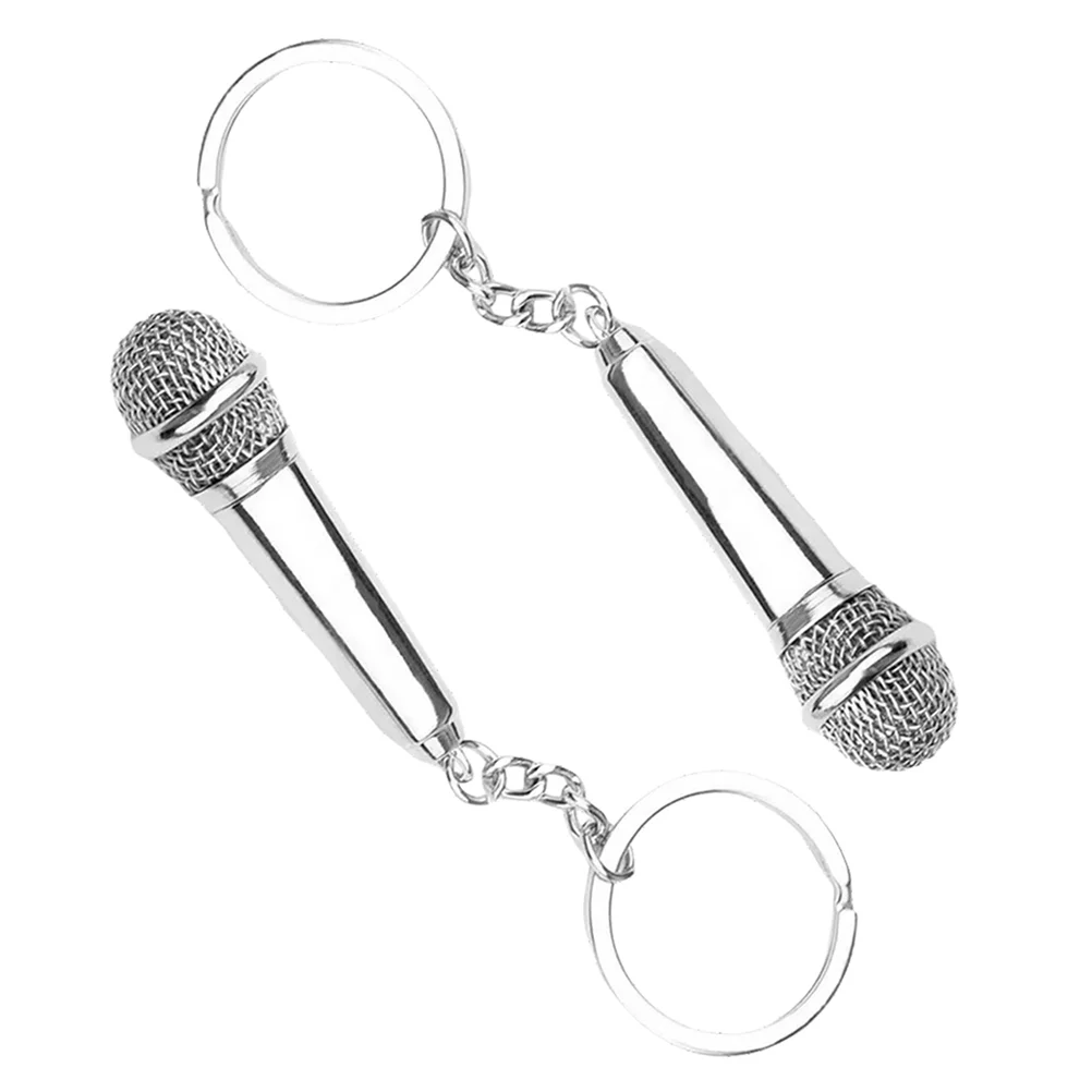 

2pcs Microphone Keychain Bag Hanging Pendant Bag Exquisite Hanging Decor Key Chain Supply