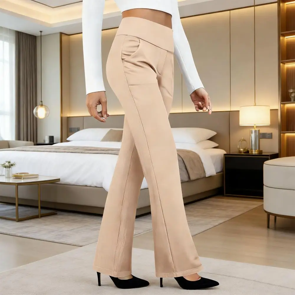 Women’s high‑waist stretchy flared slacks with pockets and wide‑leg design 564