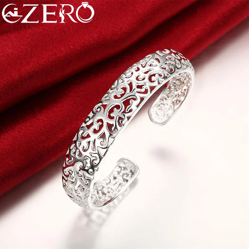 Fine 925 Sterling Silver Hollow pattern bangles Bracelets for Women adjustable Fashion luxury Jewelry wedding Party lady Gift