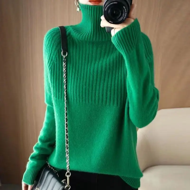 

Autumn and Winter Turtleneck Cashmere Sweater Woman New Style Languid Breeze Loose Thick Pullover Underlay Wool D101