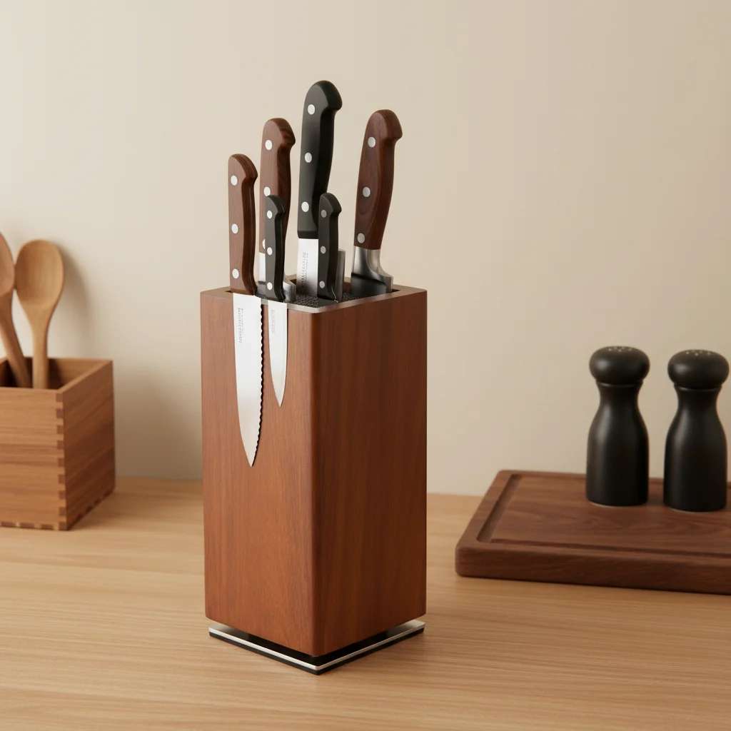 360 ° Rotation Magnetischer Messerhalter Holzmesser Blöcke Küchenmesser Organizer mit Borsteinsatz 4,3 * 4,3 * 9,7 Zoll – Detail 1