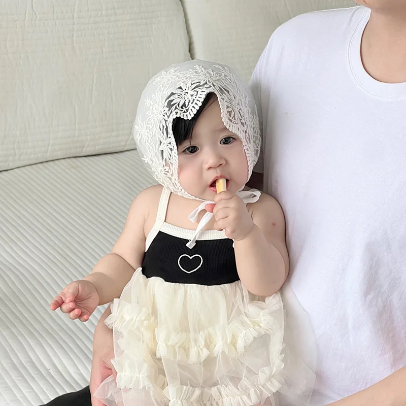 Lace Flower Baby Bonnet Floral Embroidered Cotton Soft Mesh Newborn Baptism Christening Hat Infant Girl Cap Kids Hat Accessories