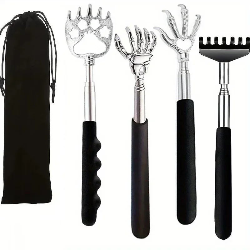 Lot de 4 gratte-dos mixtes pour hommes et femmes, outil de massage du dos extensible avec poignée en caoutchouc, cadeau d'anniversaire pour les parents