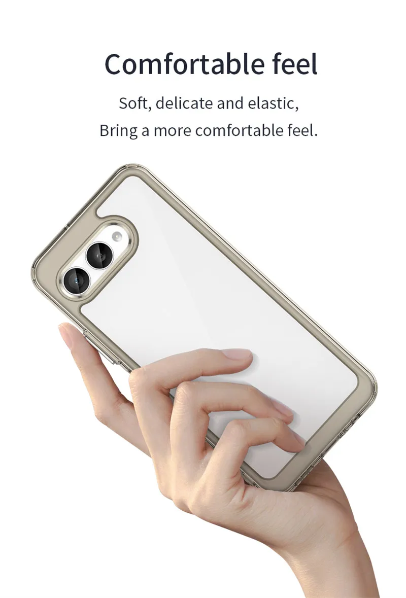 Rückseite einer transparenten t mobile t phone 3 Hülle mit einem hellgrauen, weichen Silikonrahmen und präzisen Aussparungen aus klarem, stoßfestem TPU-Material.