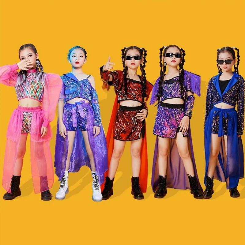 

Kids Sequins Catwalk Show Costume Jazz Dance Outfit Kpop Clothing Children Concert Performance Suit Hip Hop Dancewear VDB7033