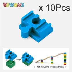 Wooden Train Track Accessories Set with Plastic Building Block Adapters (10pcs Blue)
