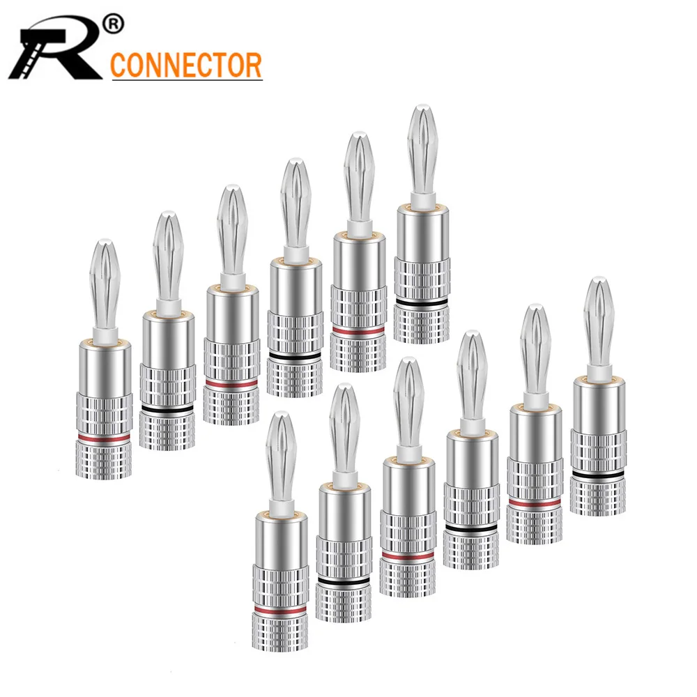 

100pcs 24K Silver Plated Aluminum Shell BFA 4mm Banana Connector Nakamichi Banana plug Black&Red Male Speaker Plug