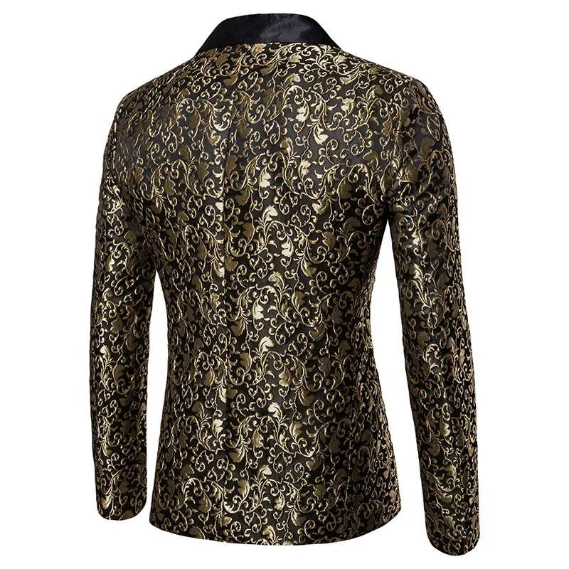 Men Suit Jacket Fashion Business Social Jacquard Single Breasted Top Black / White / Gold Wedding Party Dress Blazers Coat men suit jacket