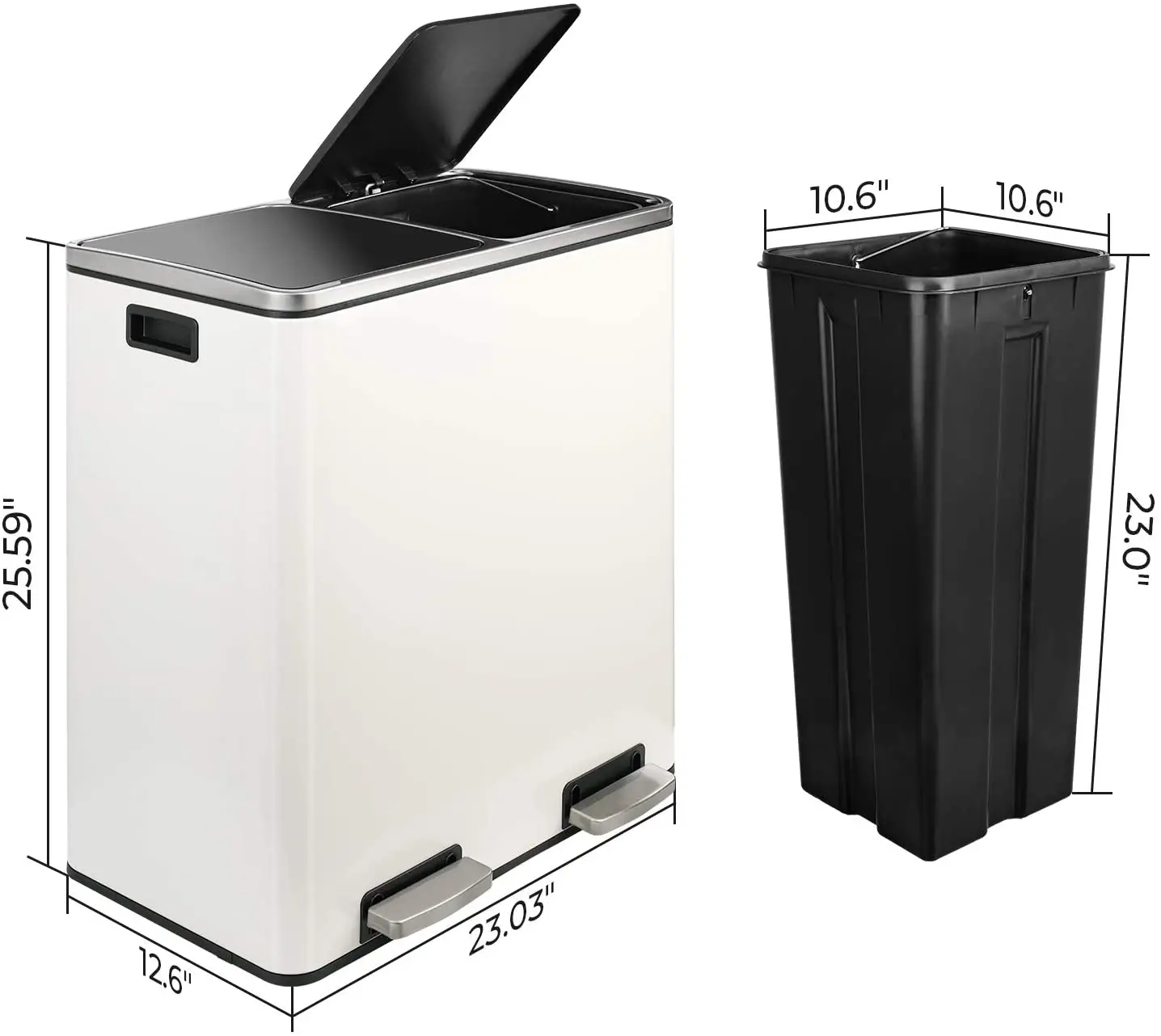 Brushed Stainless Steel 60L/16Gallon Rectangular Hands-Free Dual Compartment Recycling Kitchen Step Trash Can w/ Soft-Close Lid
