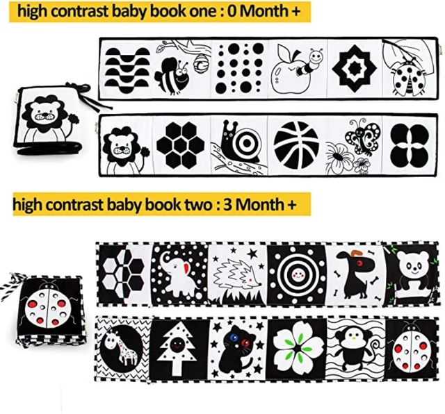 Montessori Baby Cloth Book Black and White Books Newborn Crib Bumper Quiet Book Infant Book Sensory Educational Toys for Babies 2